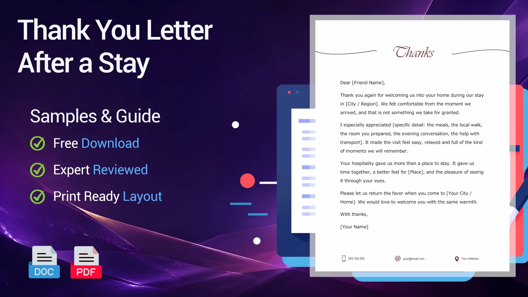 Example of a thank-you letter after a stay, visit or hospitality