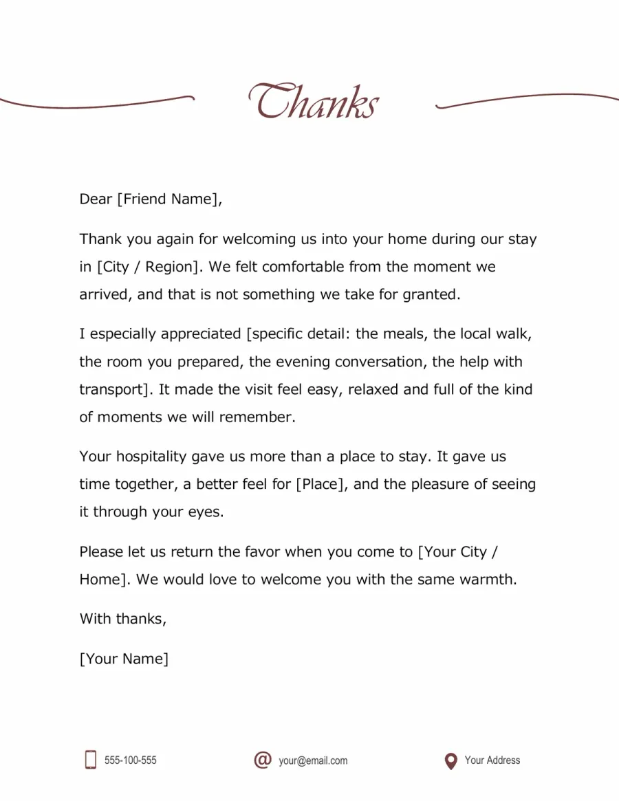 Preview of the Thank You Letter After a Stay Template You Can Download
