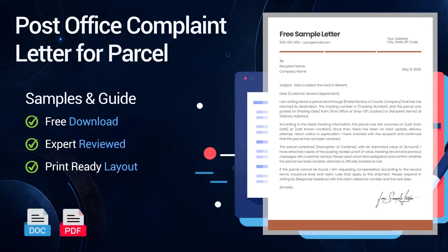 Example of a post office complaint letter for a lost or damaged parcel