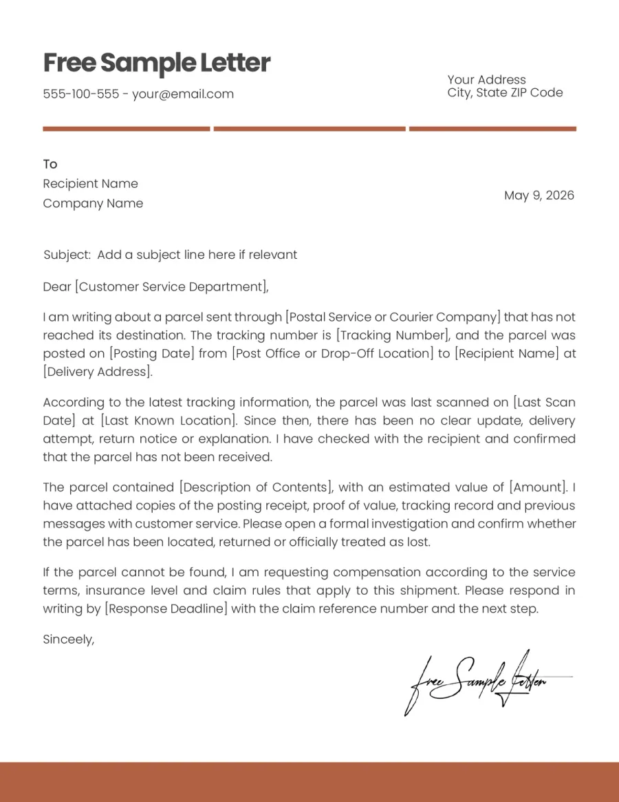 Preview of the Post Office Parcel Complaint Template You Can Download