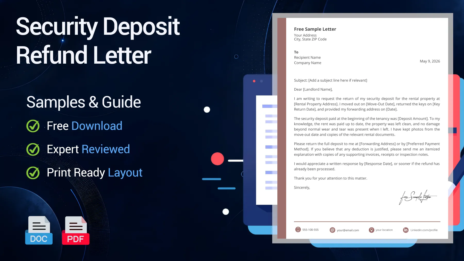 Example of a security deposit refund request letter from a tenant to a landlord