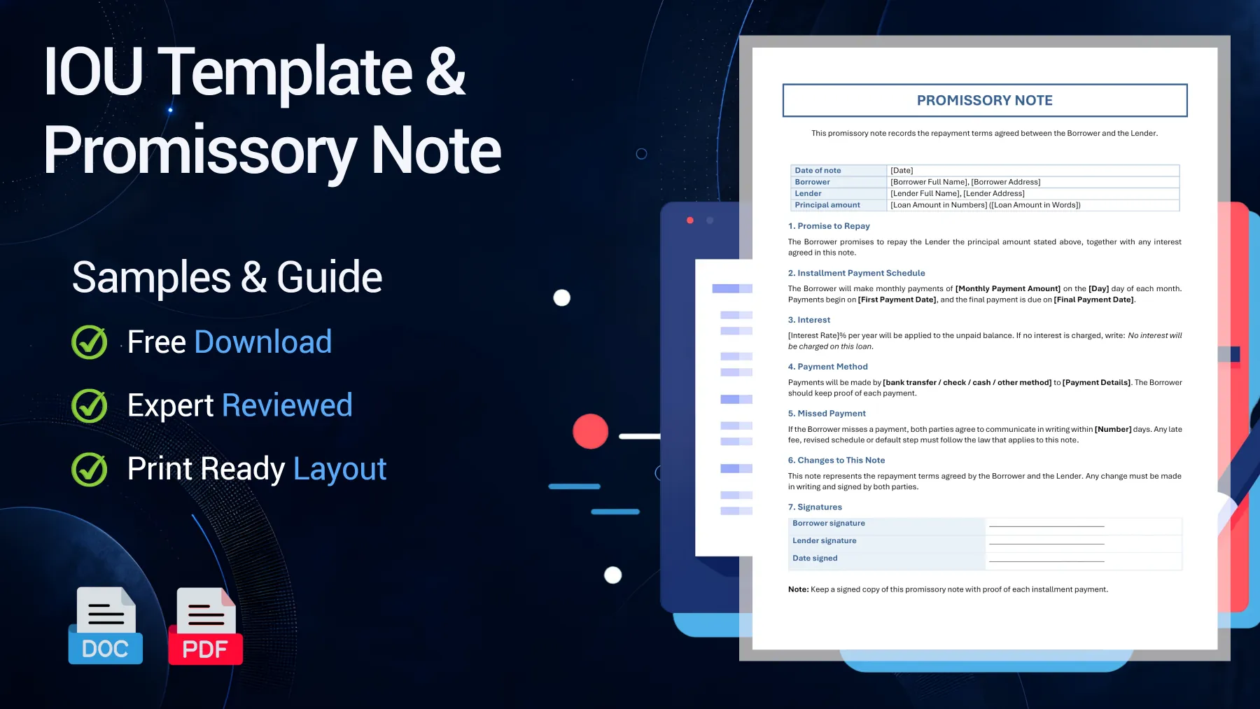 Example of an IOU template and promissory note for a personal loan