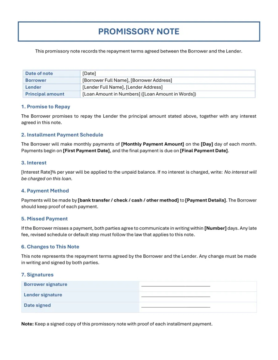 Preview of the IOU and Promissory Note Template You Can Download