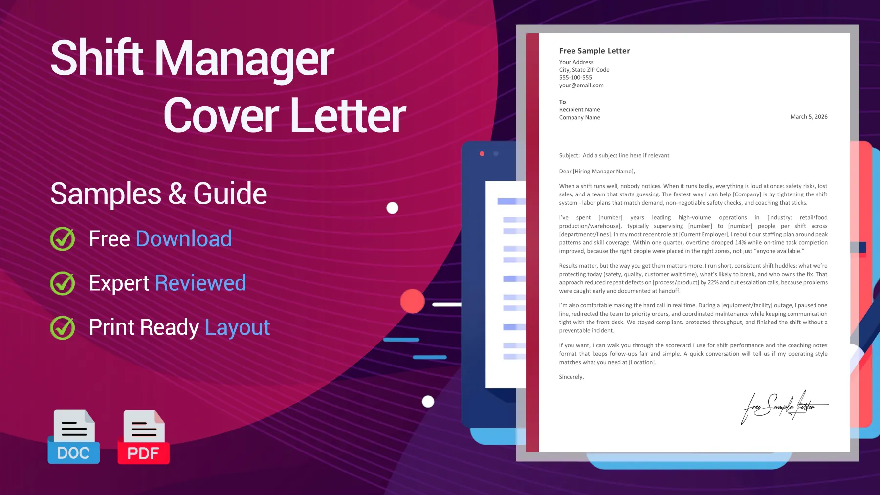 Shift Supervisor Cover Letter Example for a Shift Manager Role