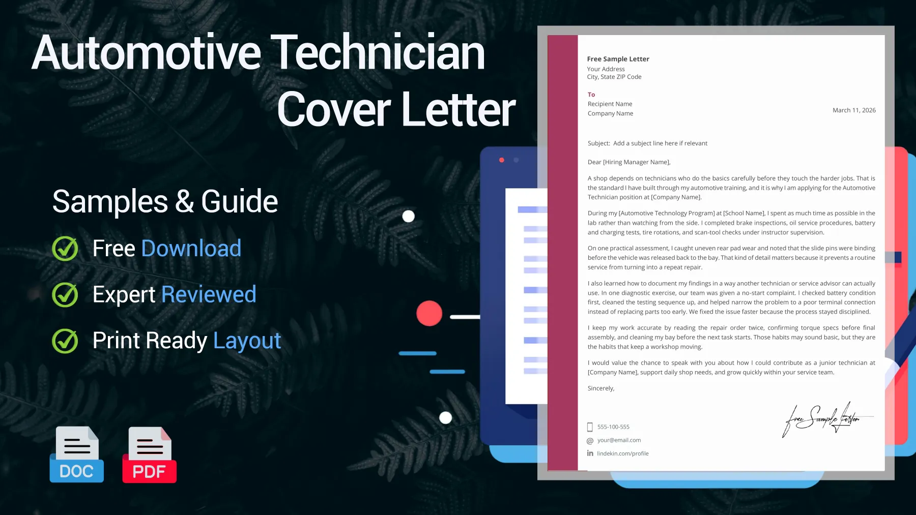Example of an automotive technician cover letter for an auto repair position