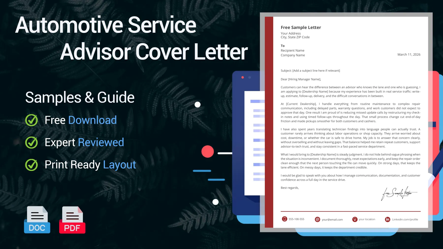 Example of an automotive service advisor cover letter for a dealership position