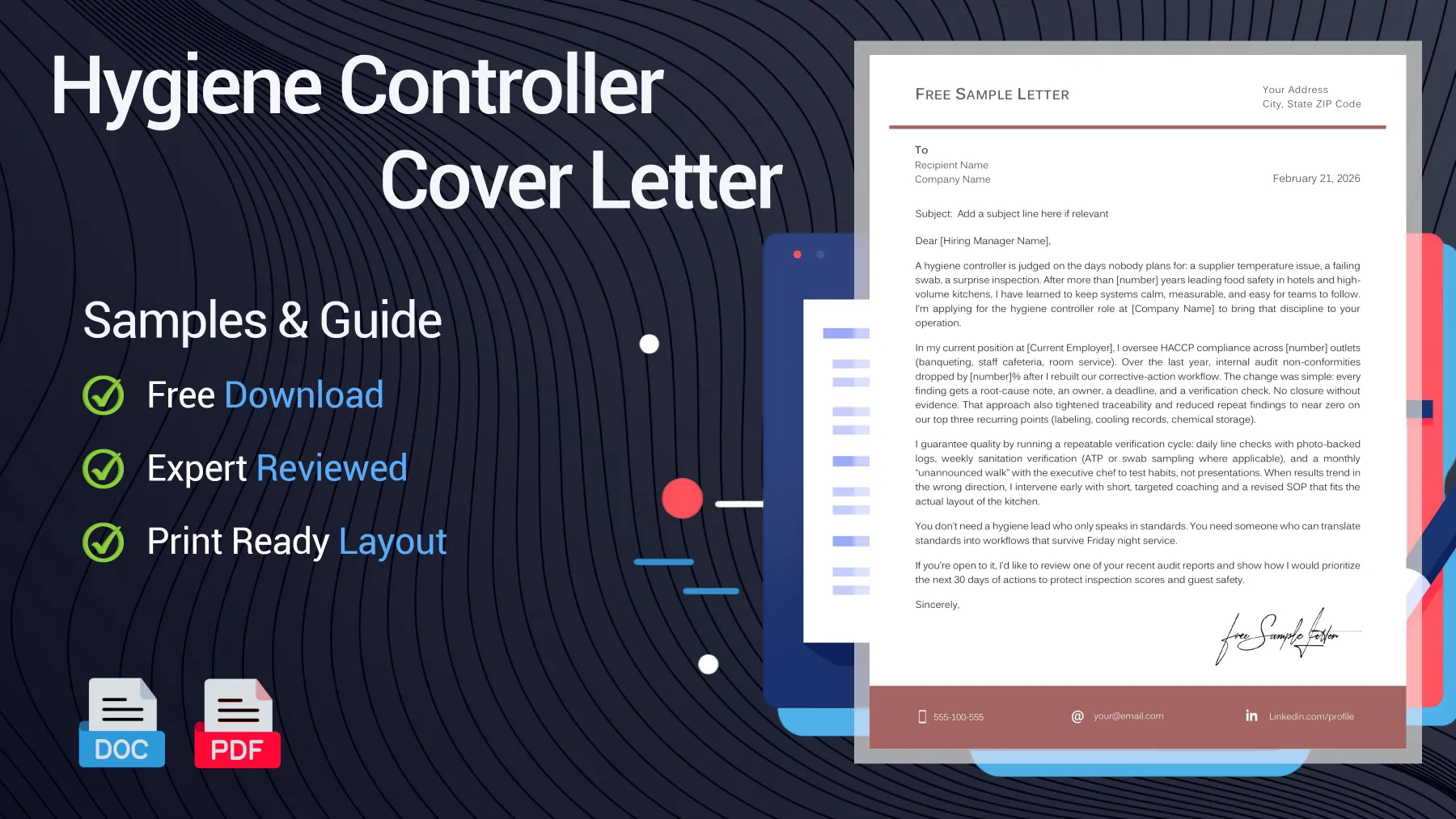 Example of a Hygiene Controller cover letter for a Hygiene Controller position