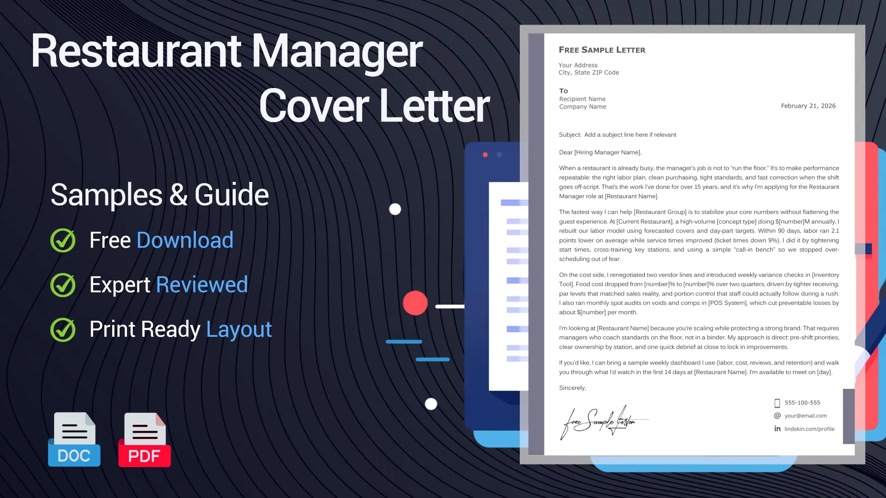 Example of a restaurant manager cover letter for a restaurant manager position