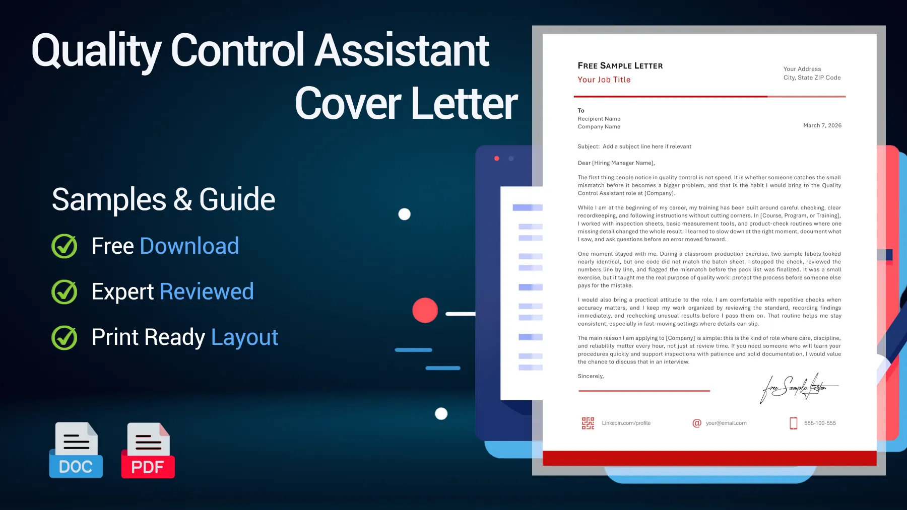 Example of a quality control assistant cover letter for a QC position