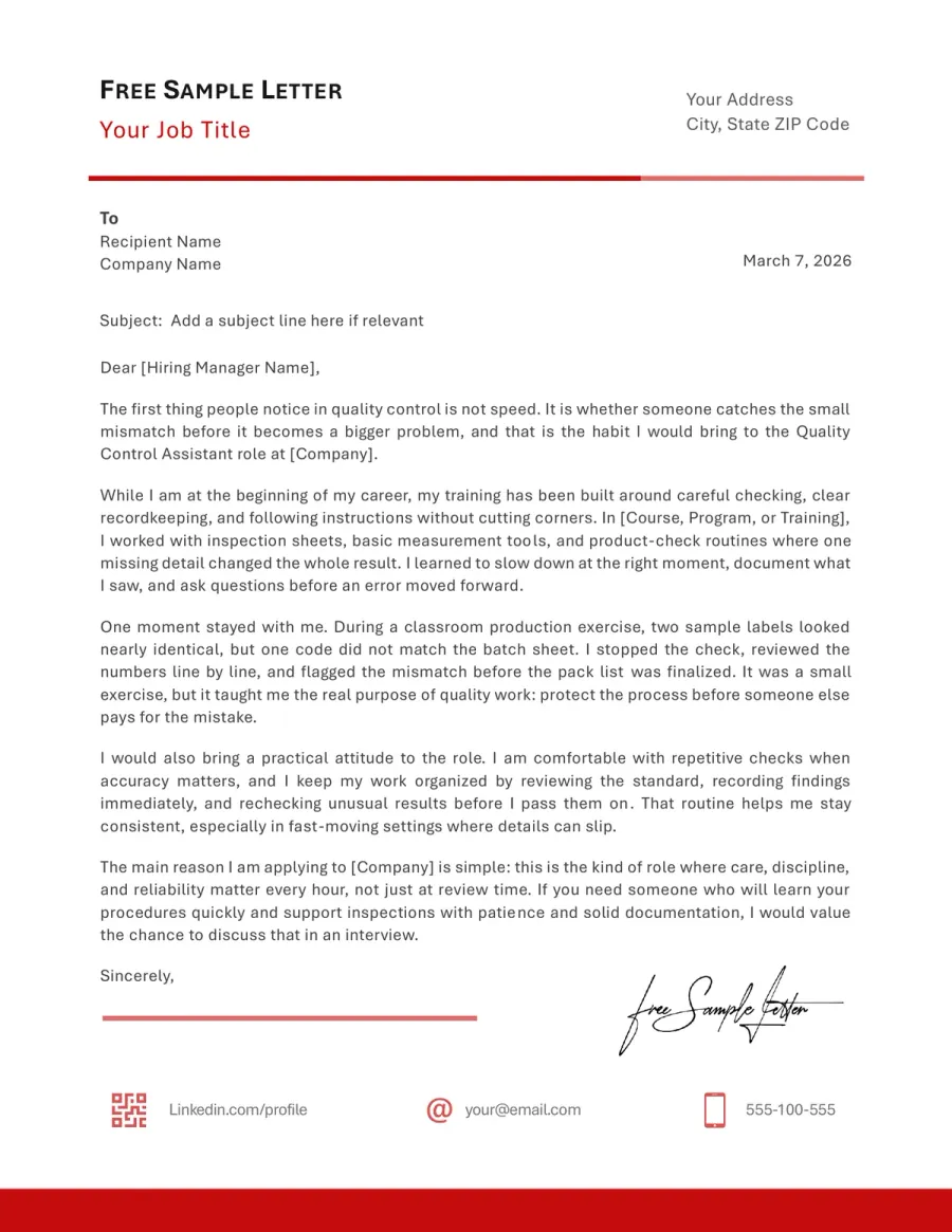 Preview This Quality Control Assistant Template Before Downloading Word or PDF