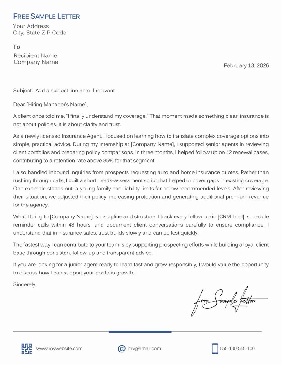 Preview This Insurance Agent Cover Letter Template Before Download