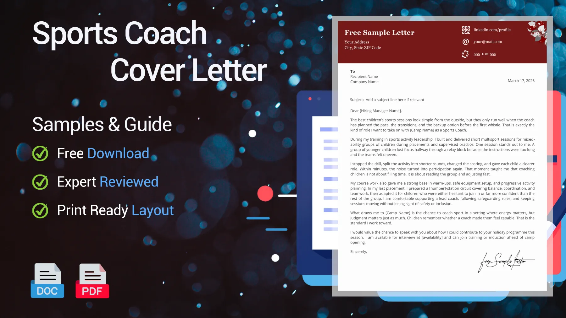 Example of a sports coach cover letter for a camps and clubs position