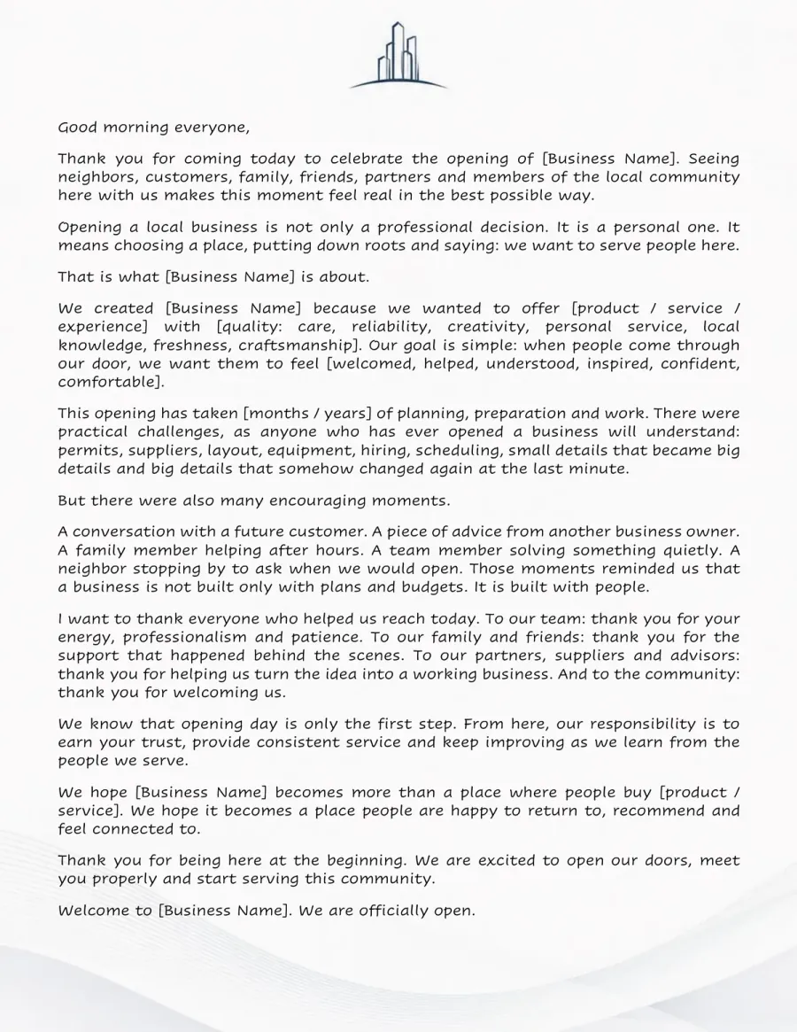 Preview of the New Business Launch Speech Template You Can Download