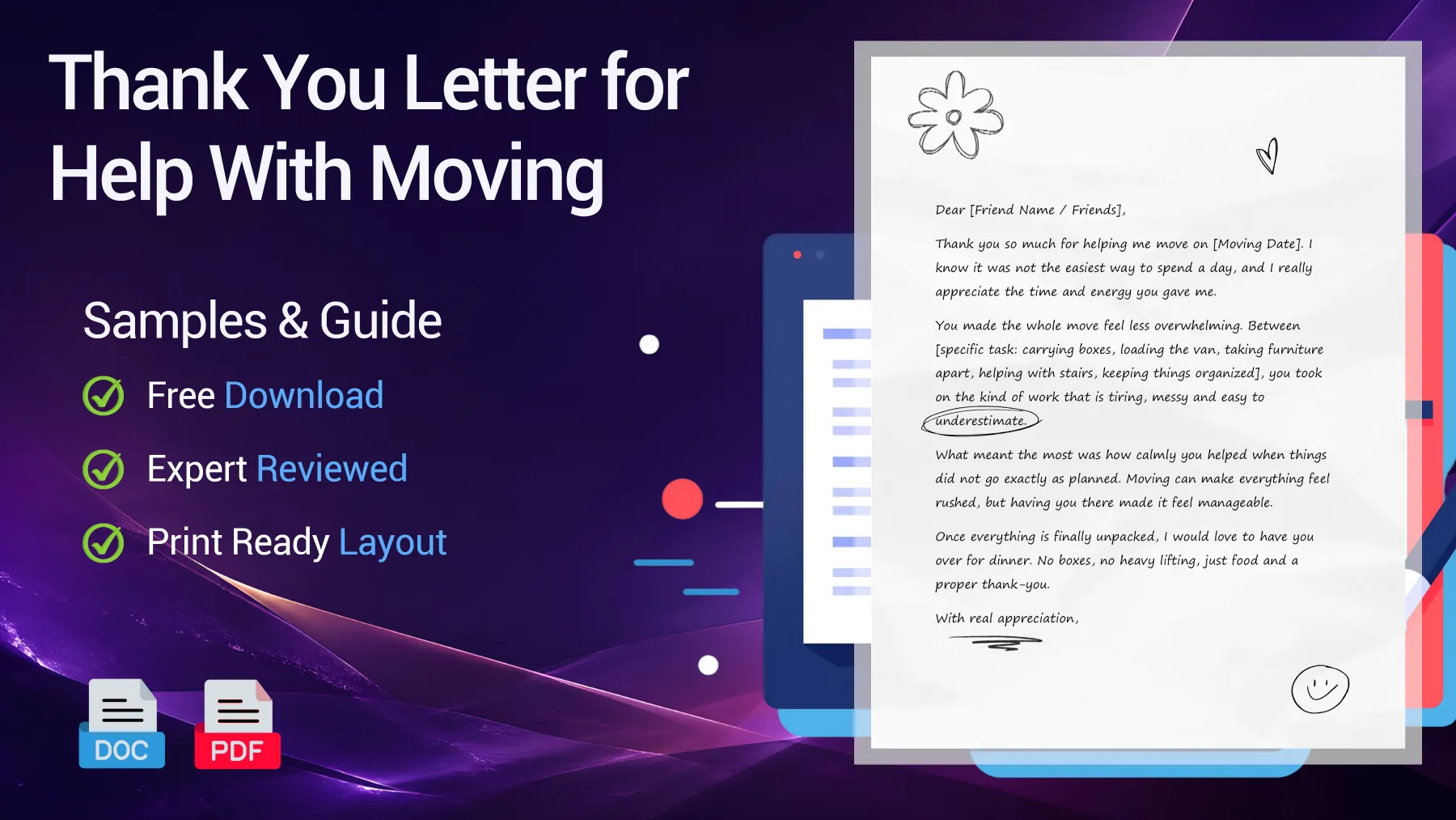 Example of a thank-you letter for friends or family who helped with moving