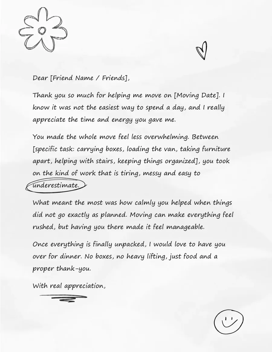 Preview of the Thank You Letter for Moving Help Template You Can Download