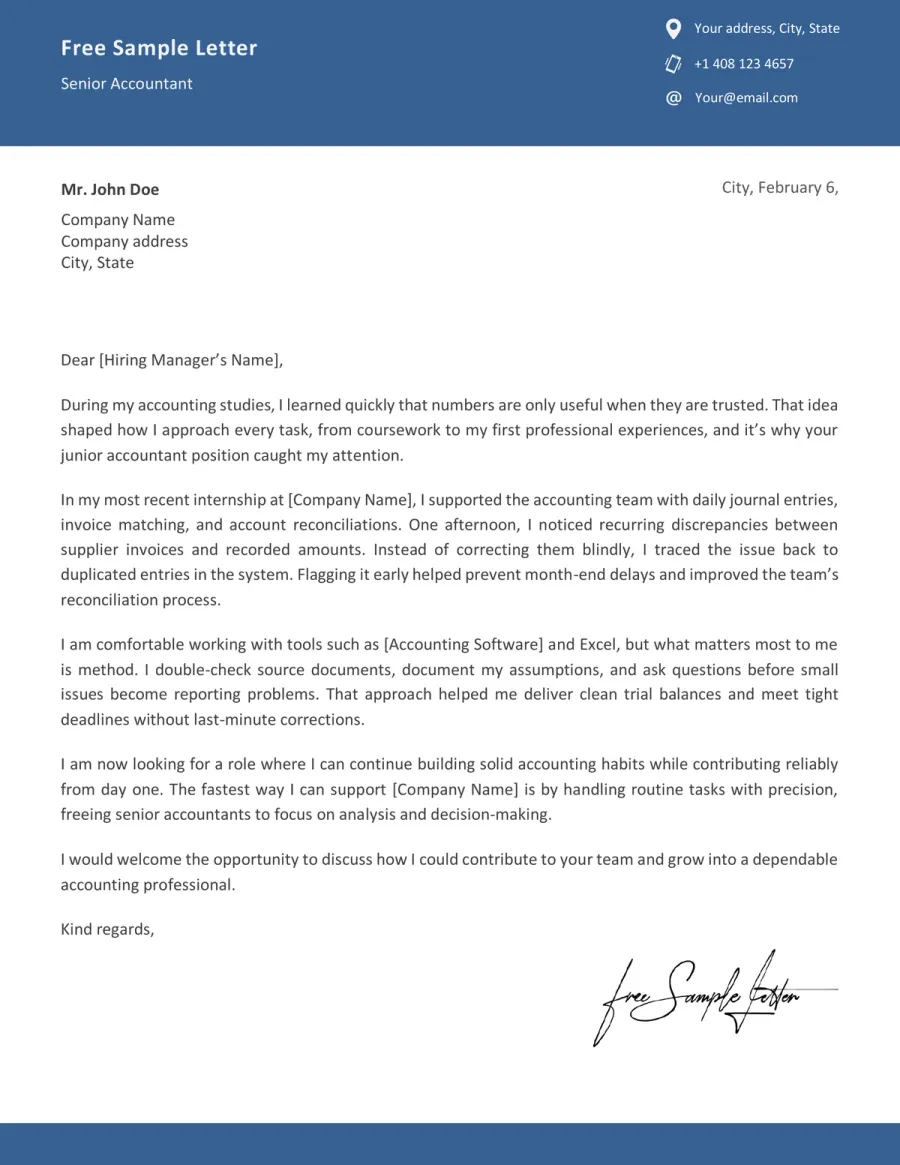 Preview of the Accountant Cover Letter Template You Can Download