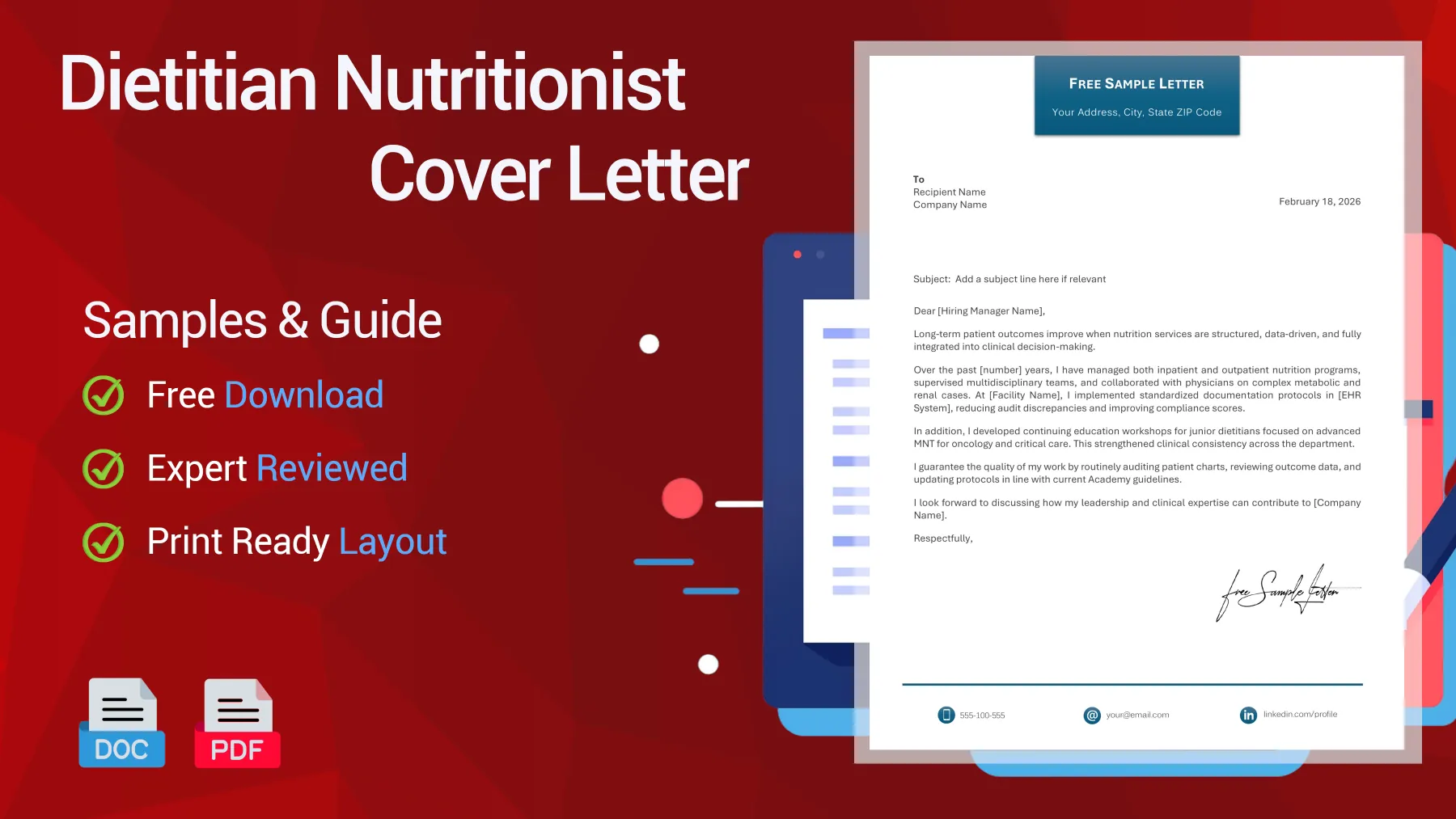 Example of a Dietitian Nutritionist cover letter for a clinical position position