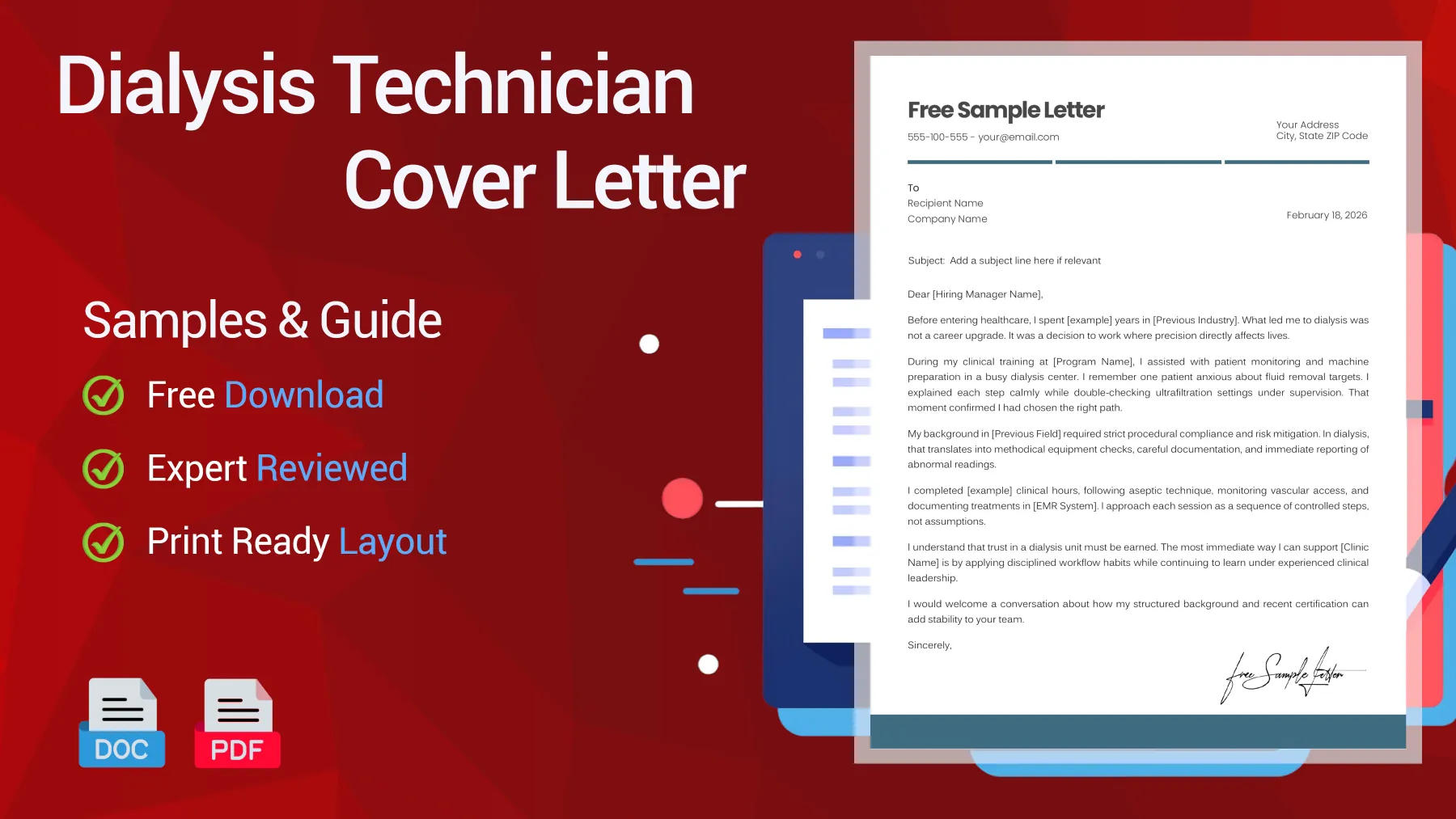 Example of a Dialysis Technician cover letter for a clinical position