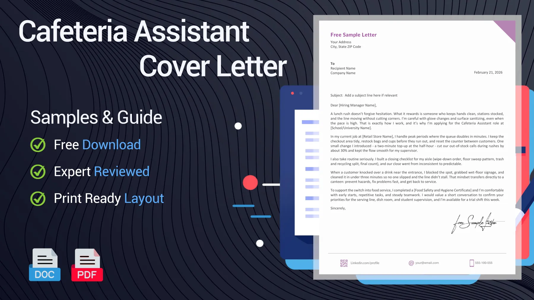 Example of a Cafeteria Assistant cover letter for a Cafeteria Assistant position