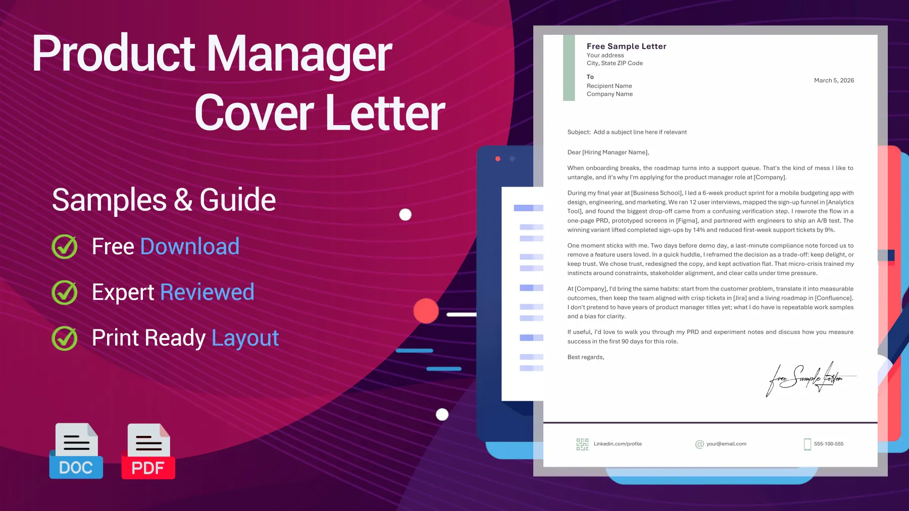 Example of a product manager cover letter for a product specialist role