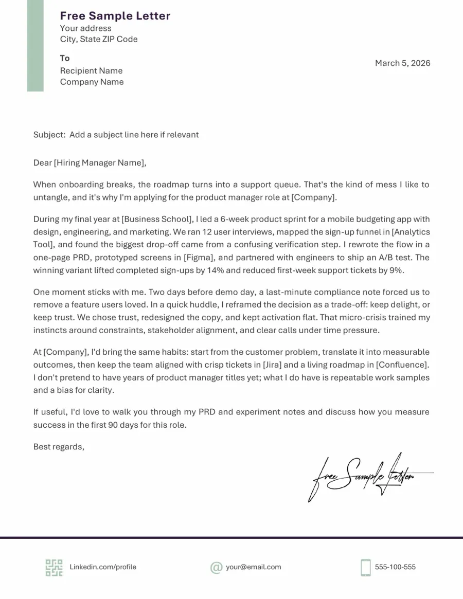 Preview the Product Manager Cover Letter Templates Before Download (Word/PDF)