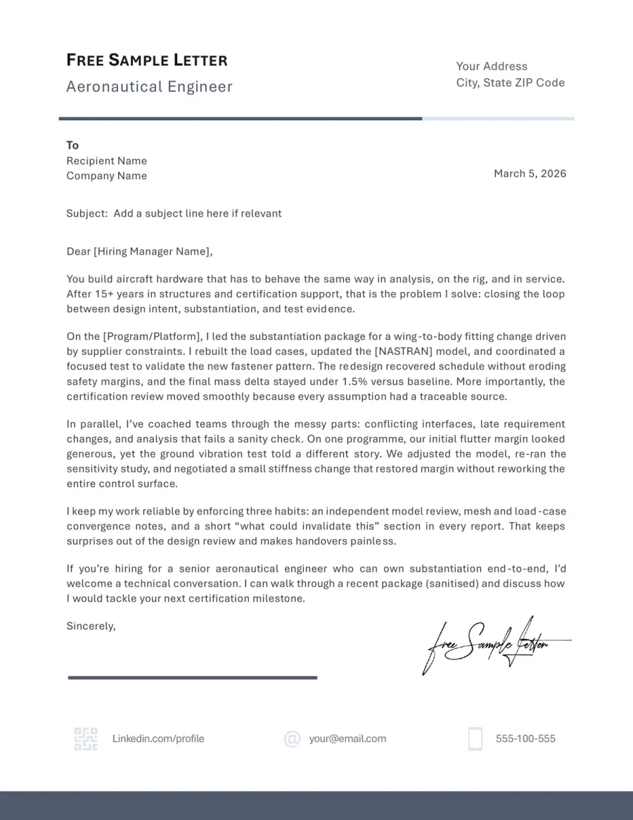 Preview the Aeronautical Engineer Cover Letter Template Before Download (Word/PDF)