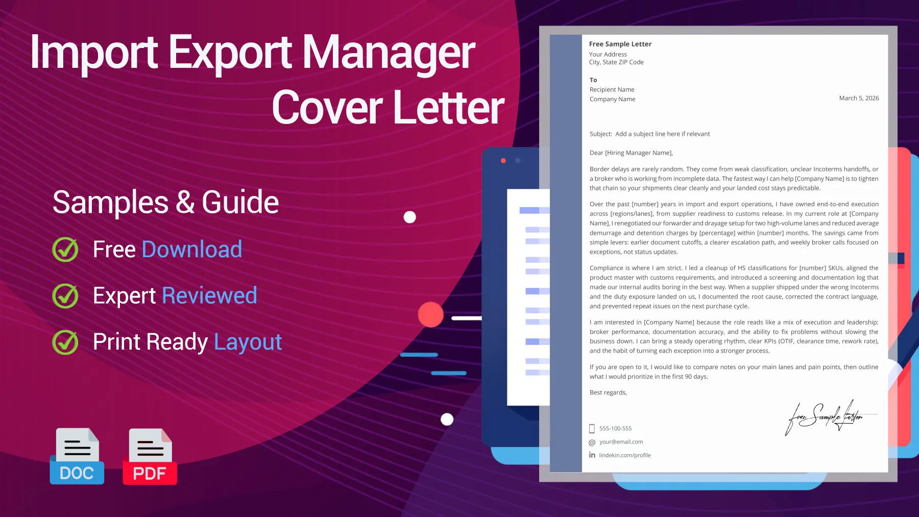 Example of an import export manager cover letter for an international trade position