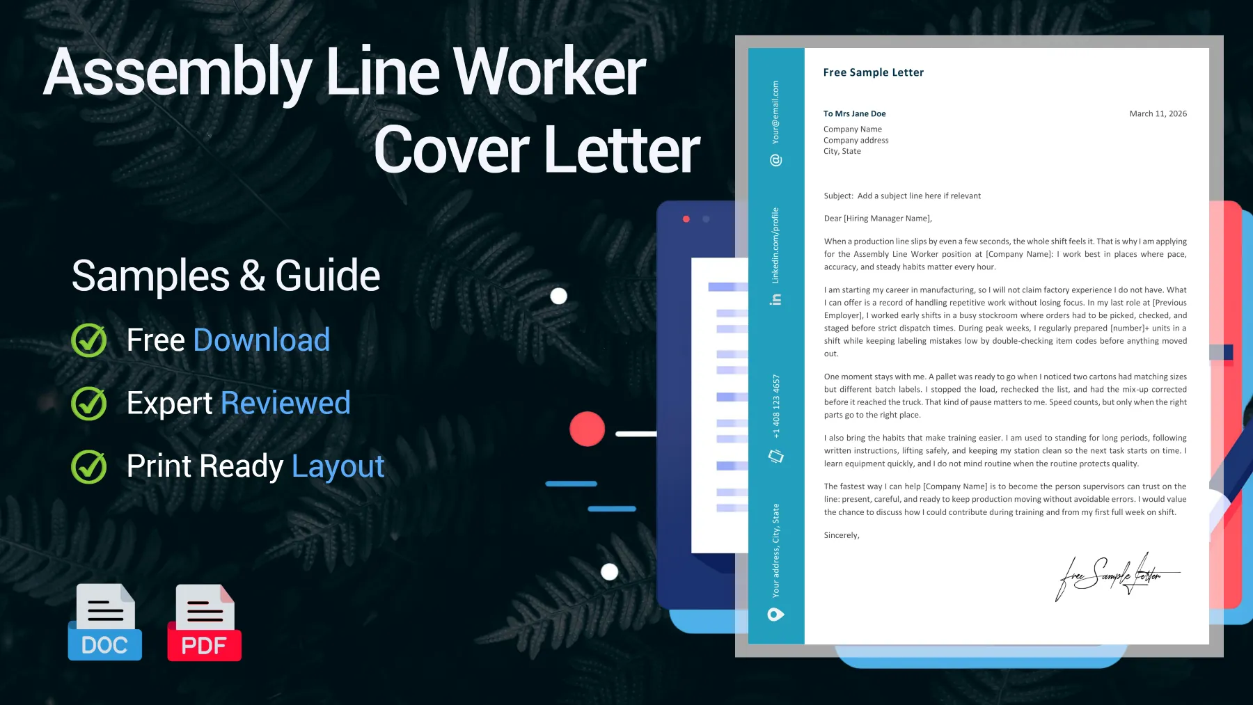 Example of an assembly line worker cover letter for a production line position