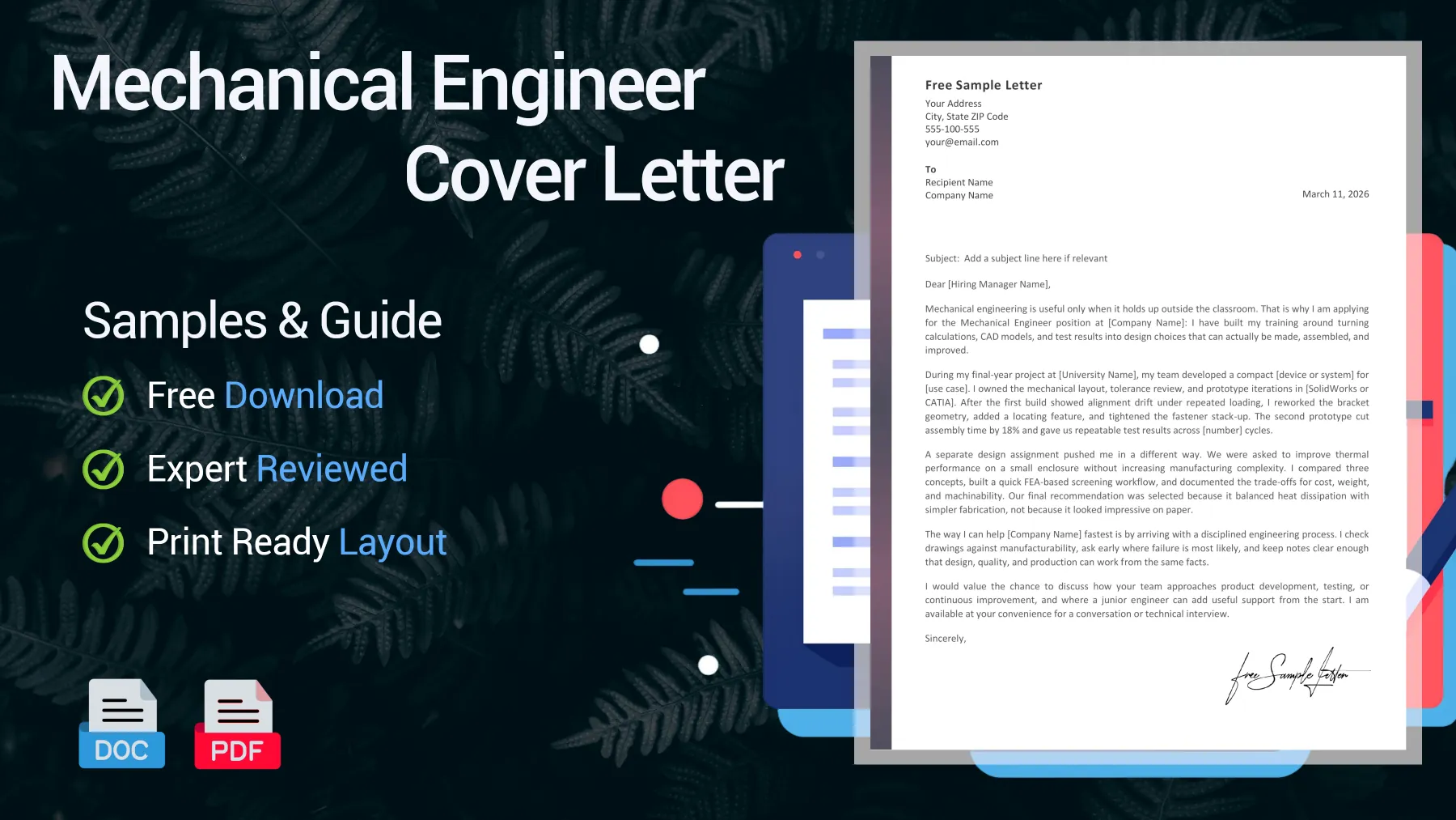 Example of a mechanical engineer cover letter for a mechanical engineering position
