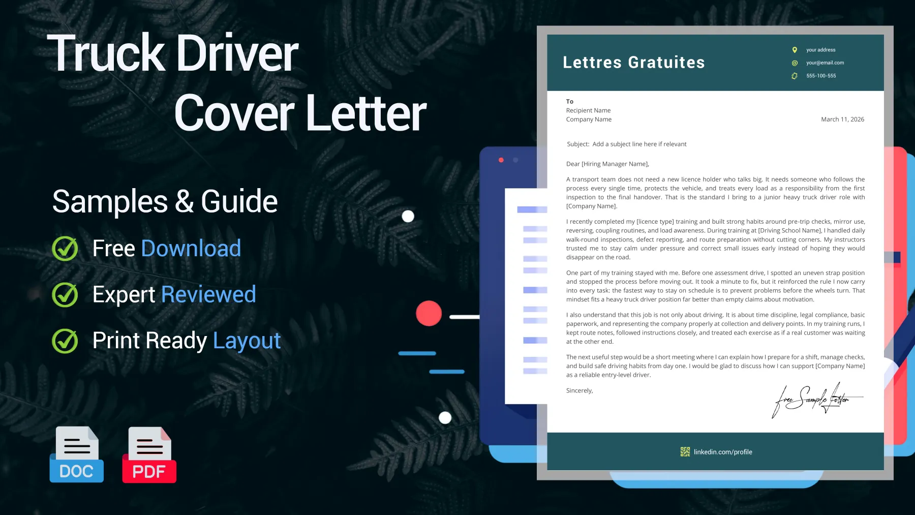 Example of a truck driver cover letter for a heavy truck driver position