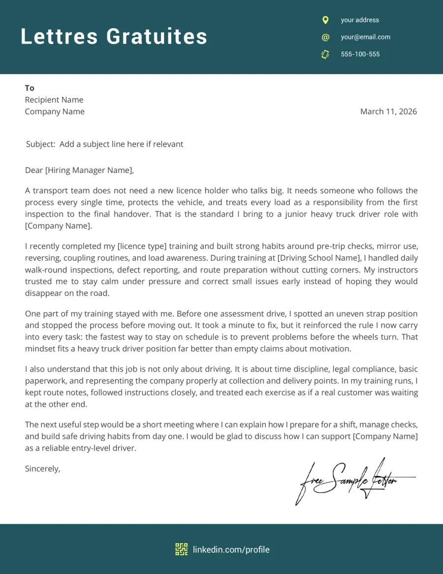 Truck Driver Cover Letter Template Preview Before Word/PDF Download
