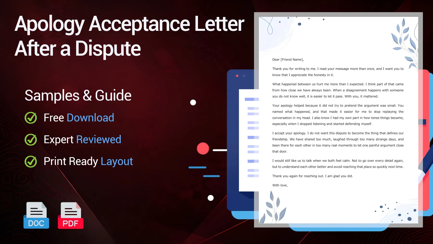 Example of an apology acceptance letter after a personal dispute