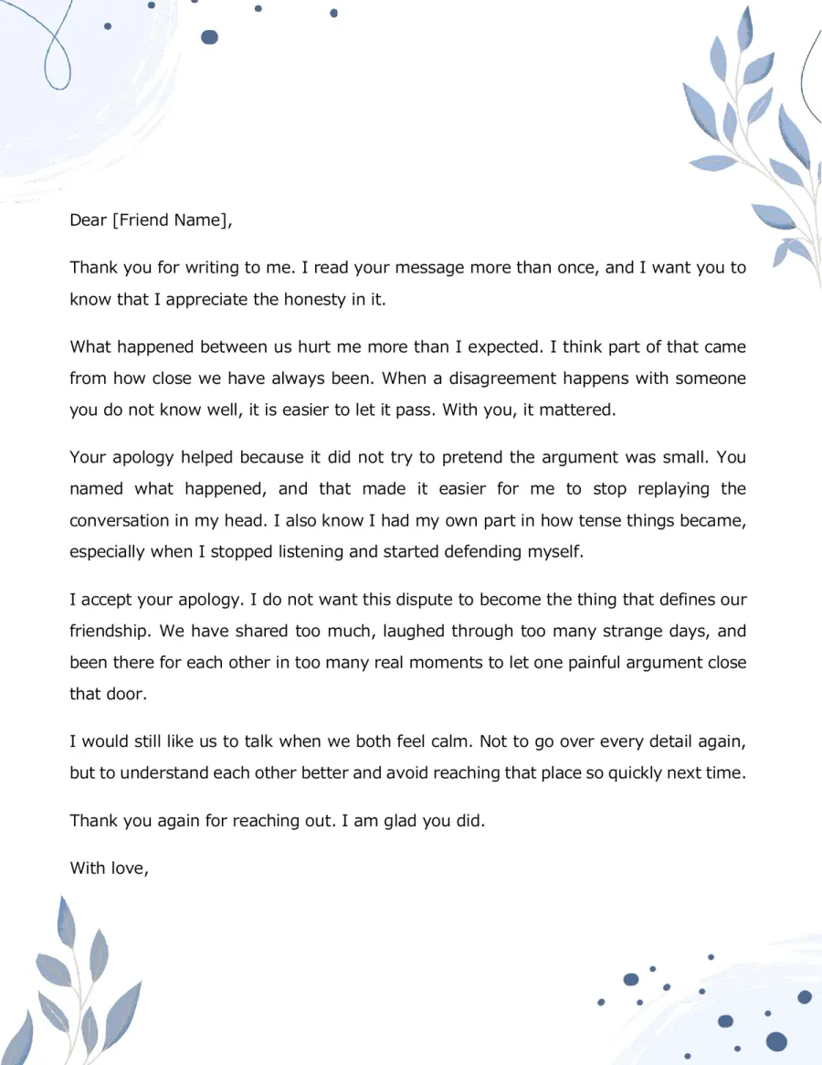 Preview of the Apology Acceptance Letter Template You Can Download