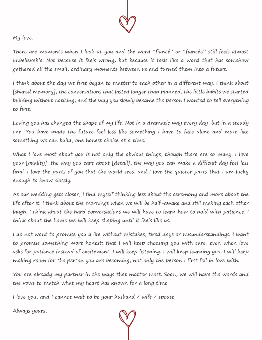 Preview of the Romantic Letter Template You Can Download