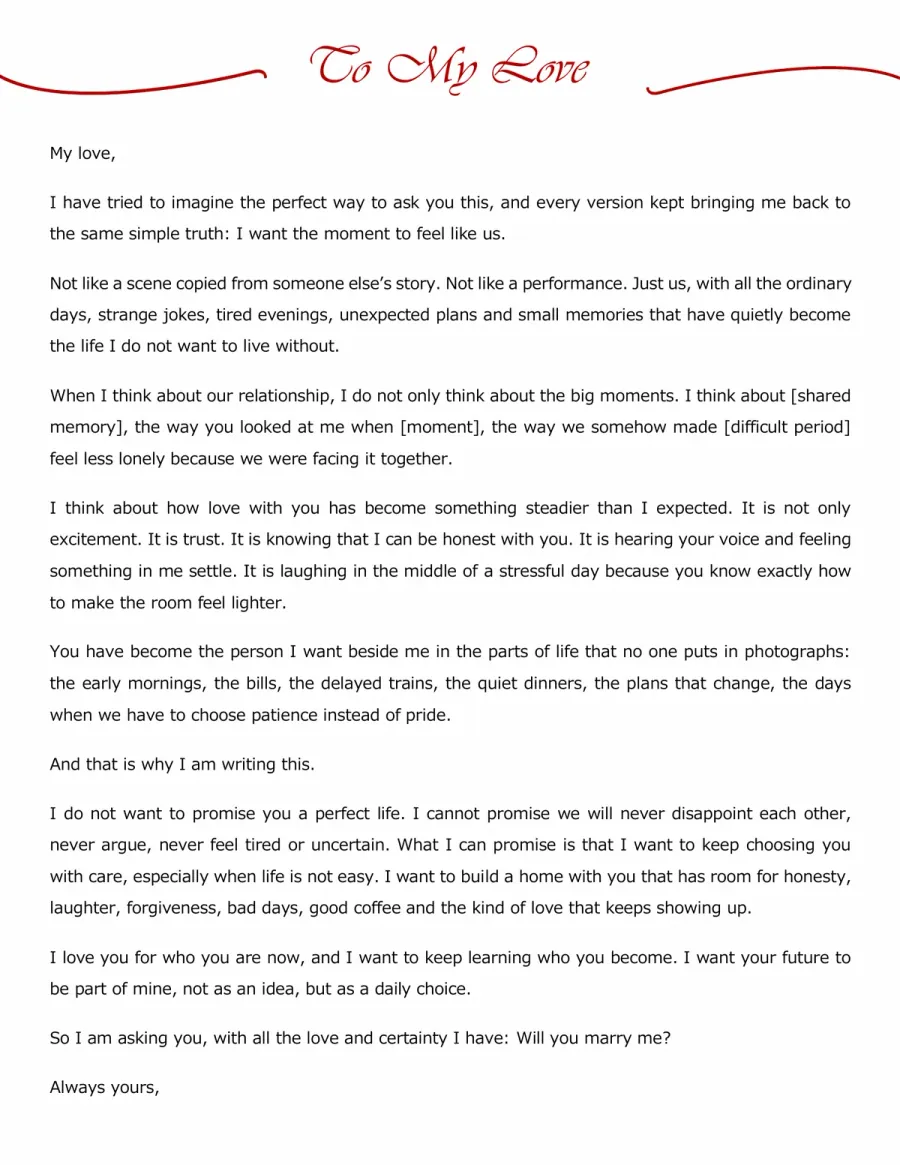 Preview of the Marriage Proposal Letter Template You Can Download