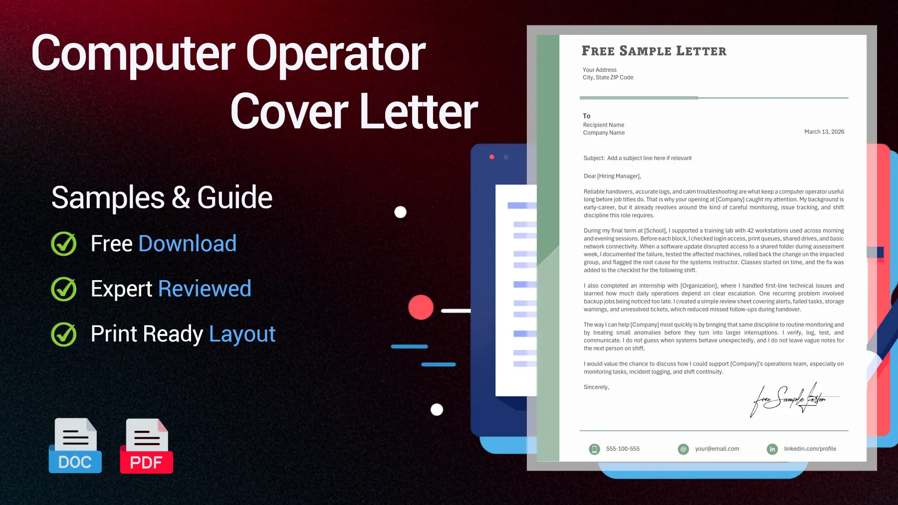 Example of a computer operator cover letter for a computer operator position