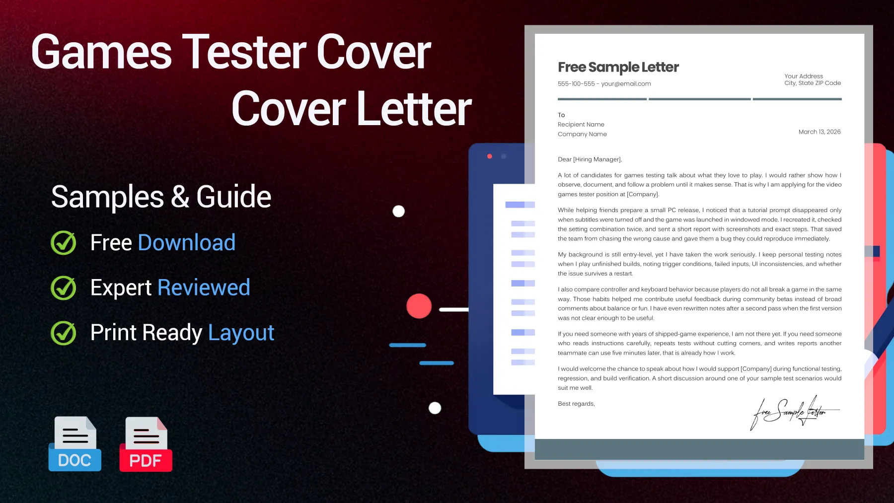 Example of a games tester cover letter for a video game QA position