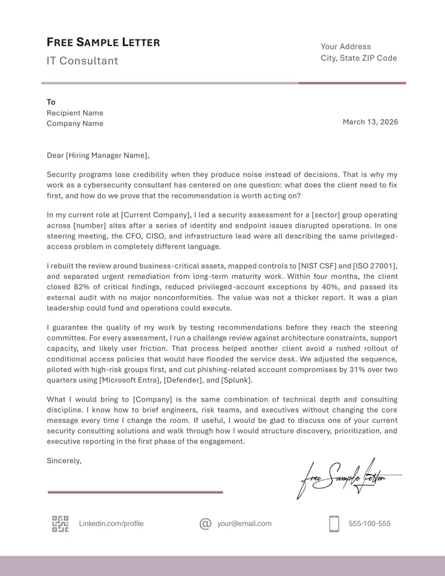 IT Consultant Cover Letter Template Preview Before WORD/PDF Download