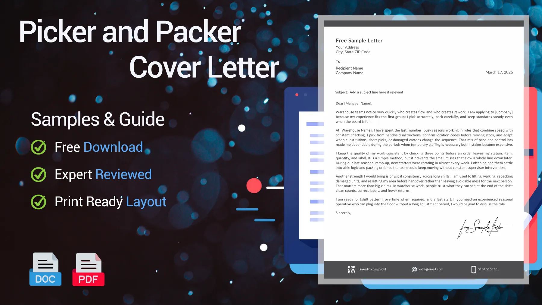 Example of a picker and packer cover letter for a warehouse operative position