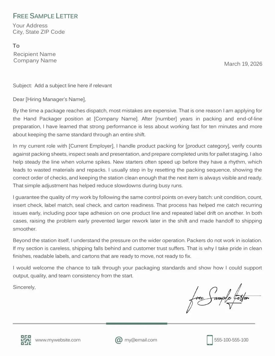 Warehouse Worker Cover Letter Template Preview Before Word/PDF Download