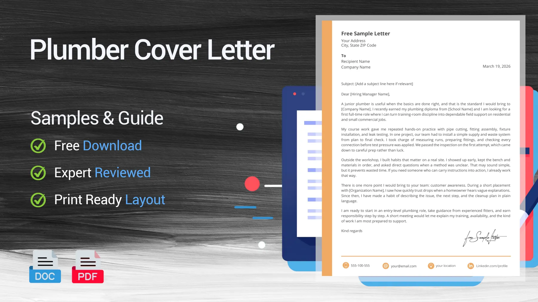 Example of a plumber cover letter for a plumbing position