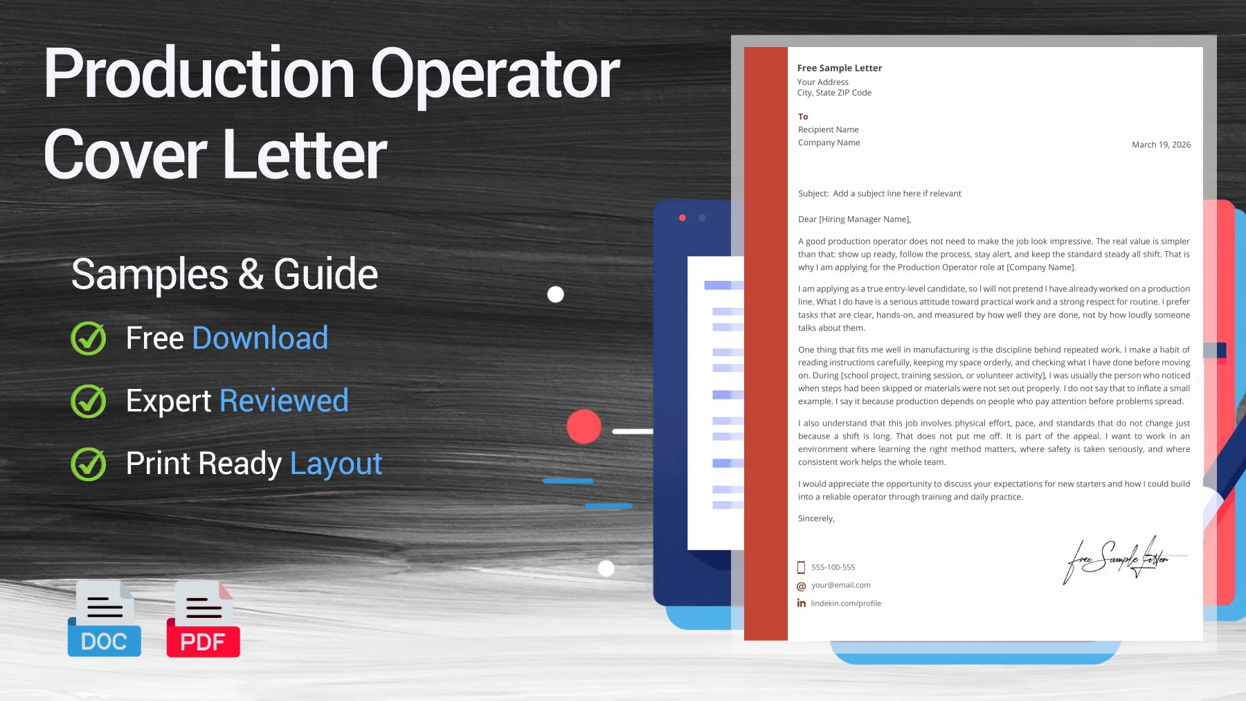 Example of a production operator cover letter for a factory position
