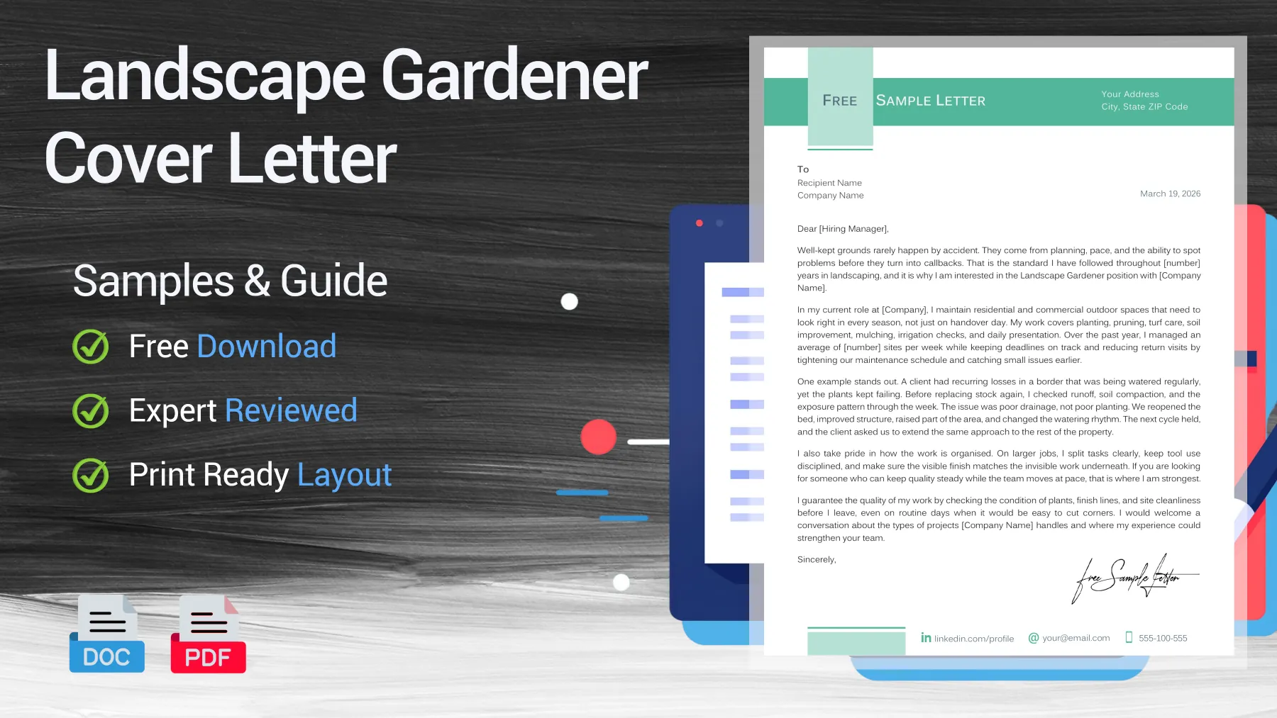 Example of a landscape gardener cover letter for a gardening position