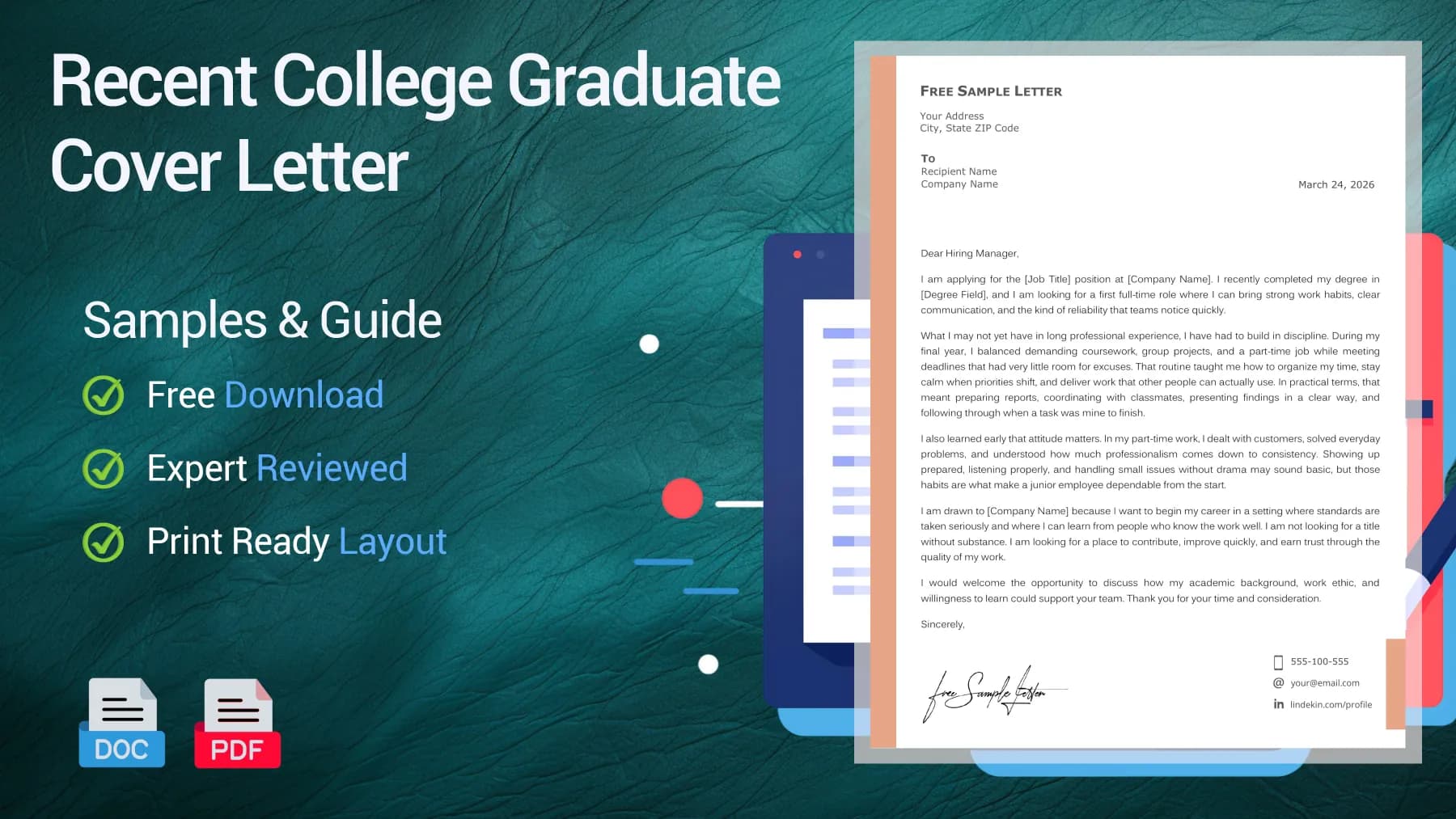 Example of a recent college graduate cover letter for a first job position