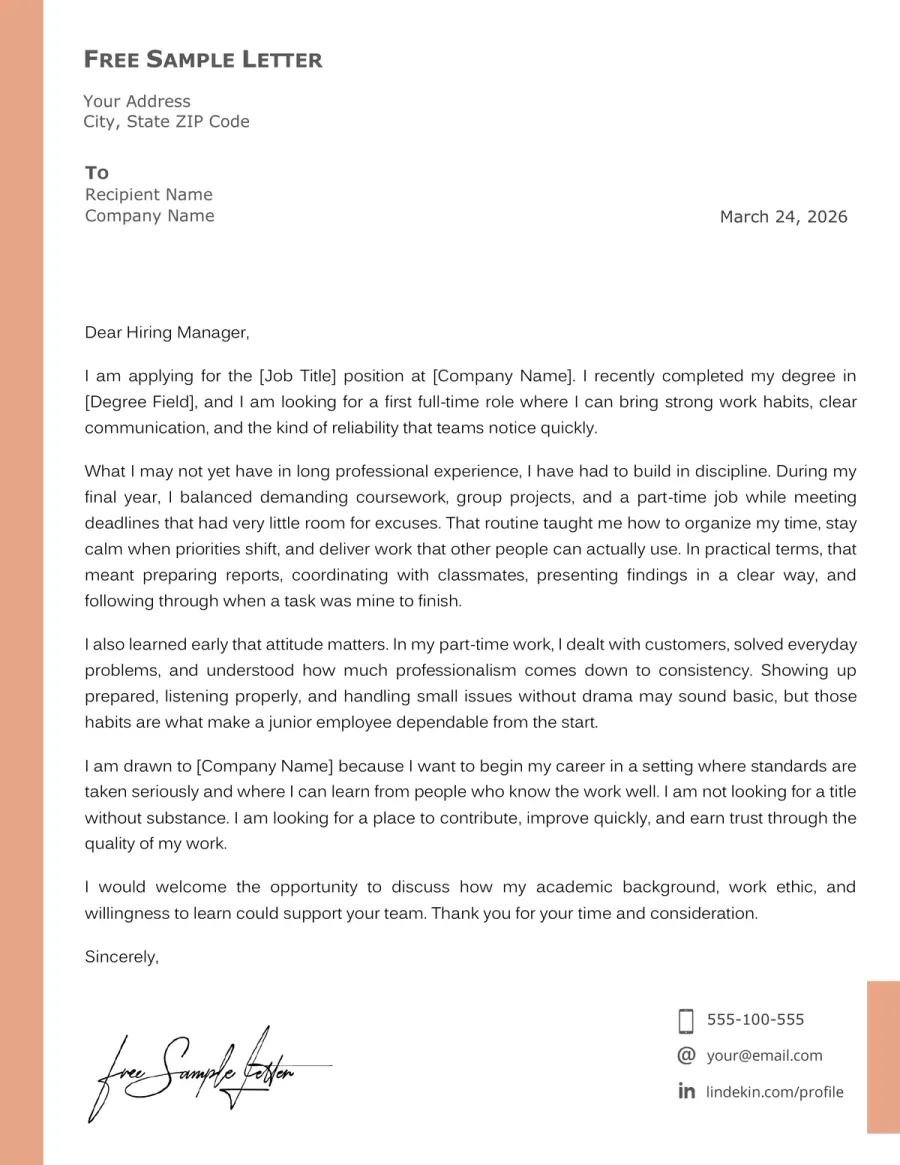 Preview This First Job Cover Letter Template Before Downloading WORD or PDF