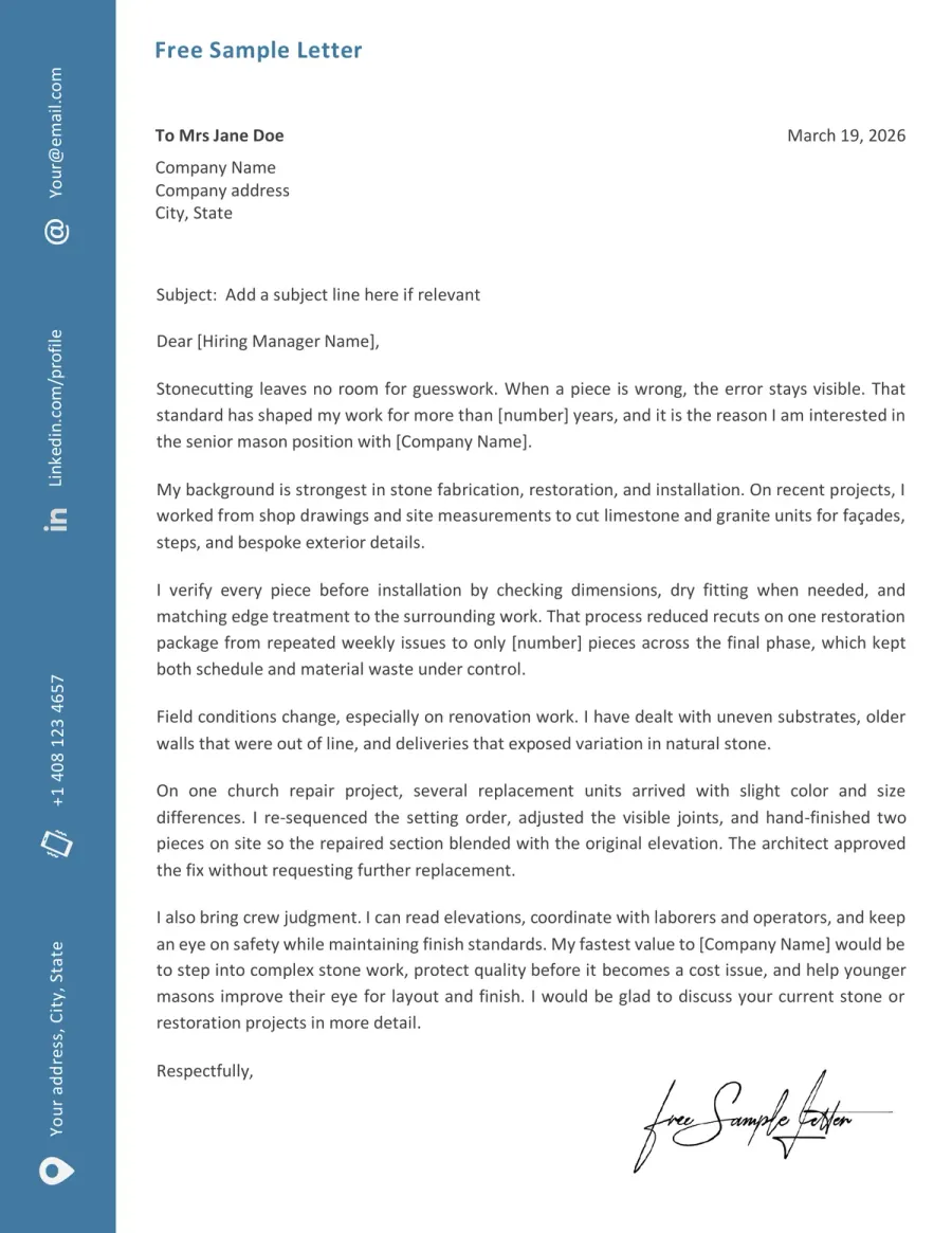 Mason Cover Letter Template Preview Before Word and PDF Download