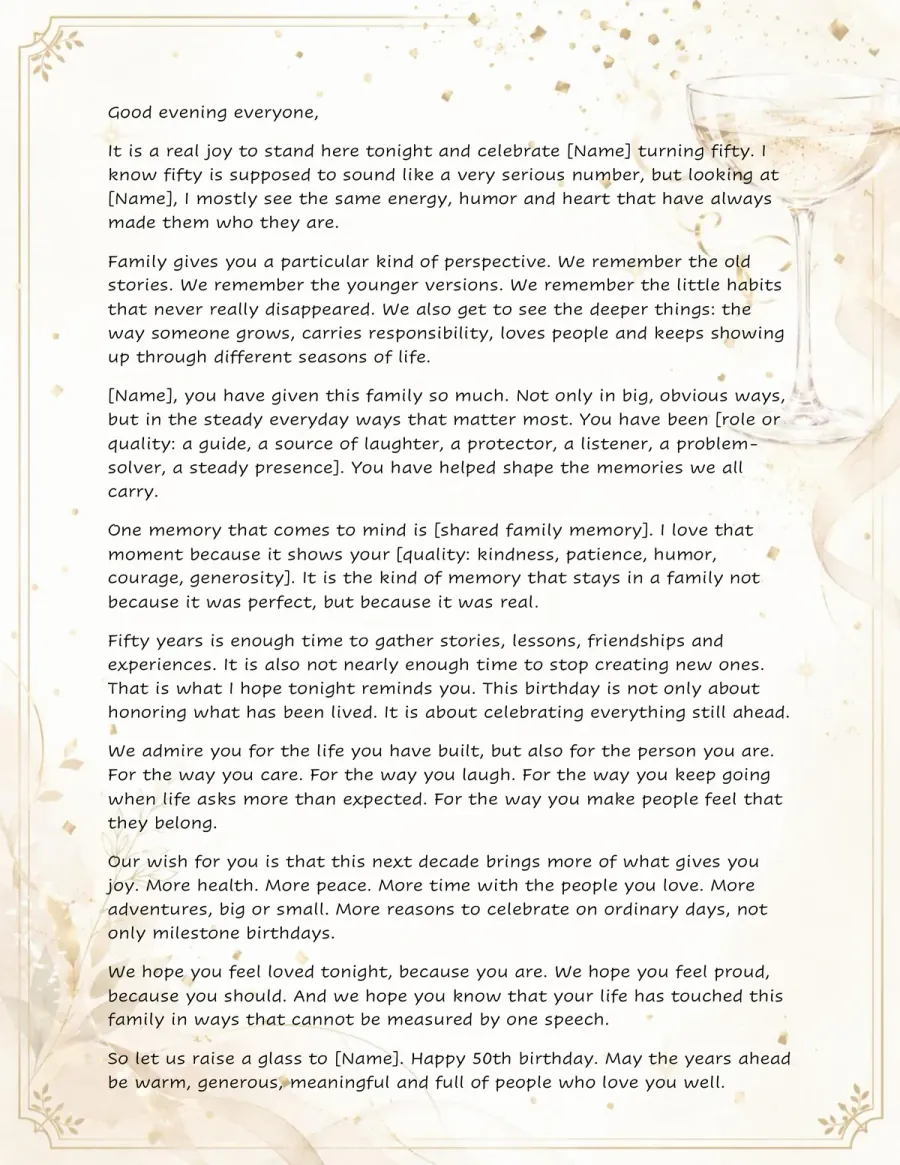 Preview of the 50th Birthday Speech Template You Can Download