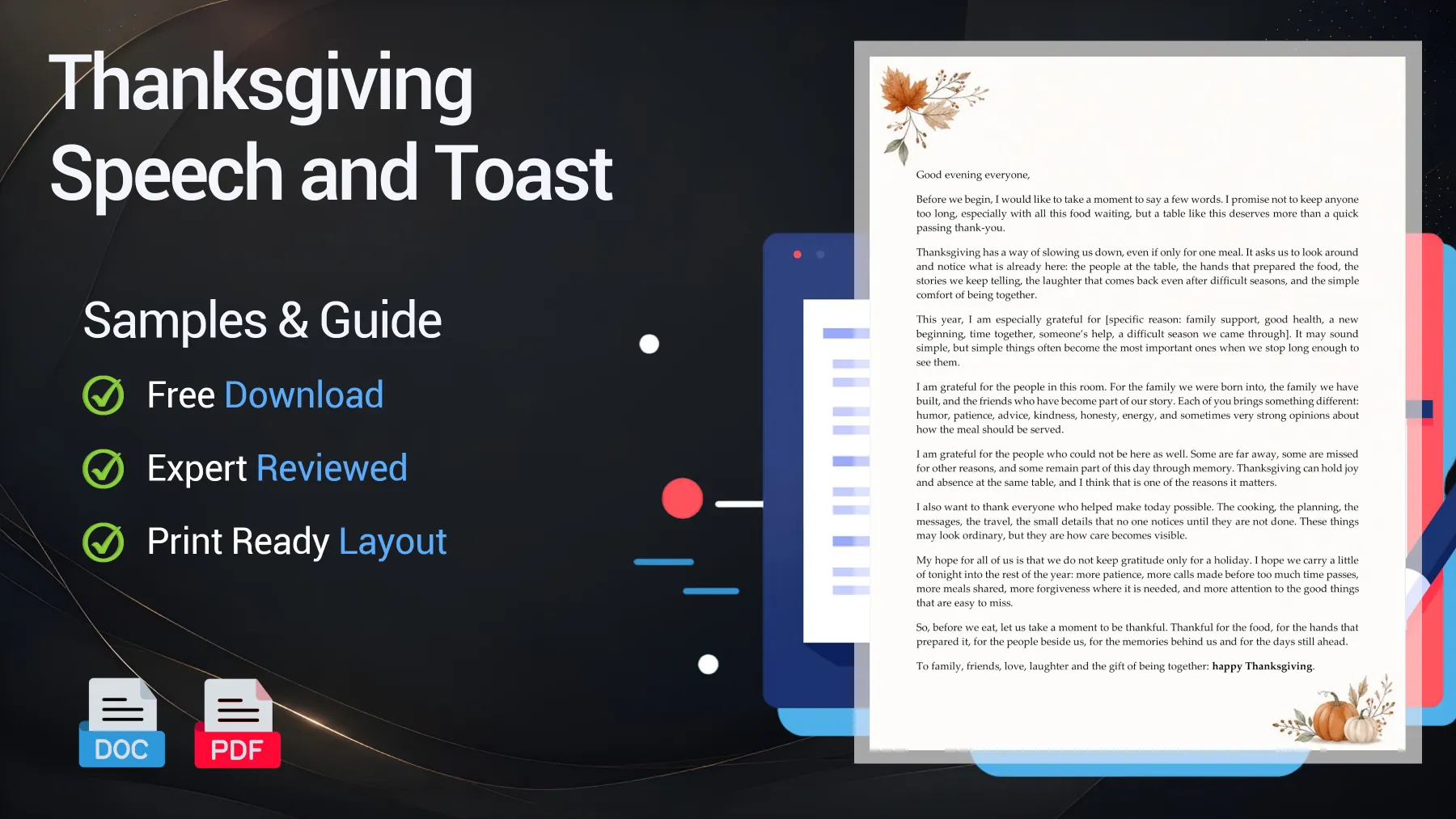 Example of a Thanksgiving speech and gratitude toast for family, friends or colleagues
