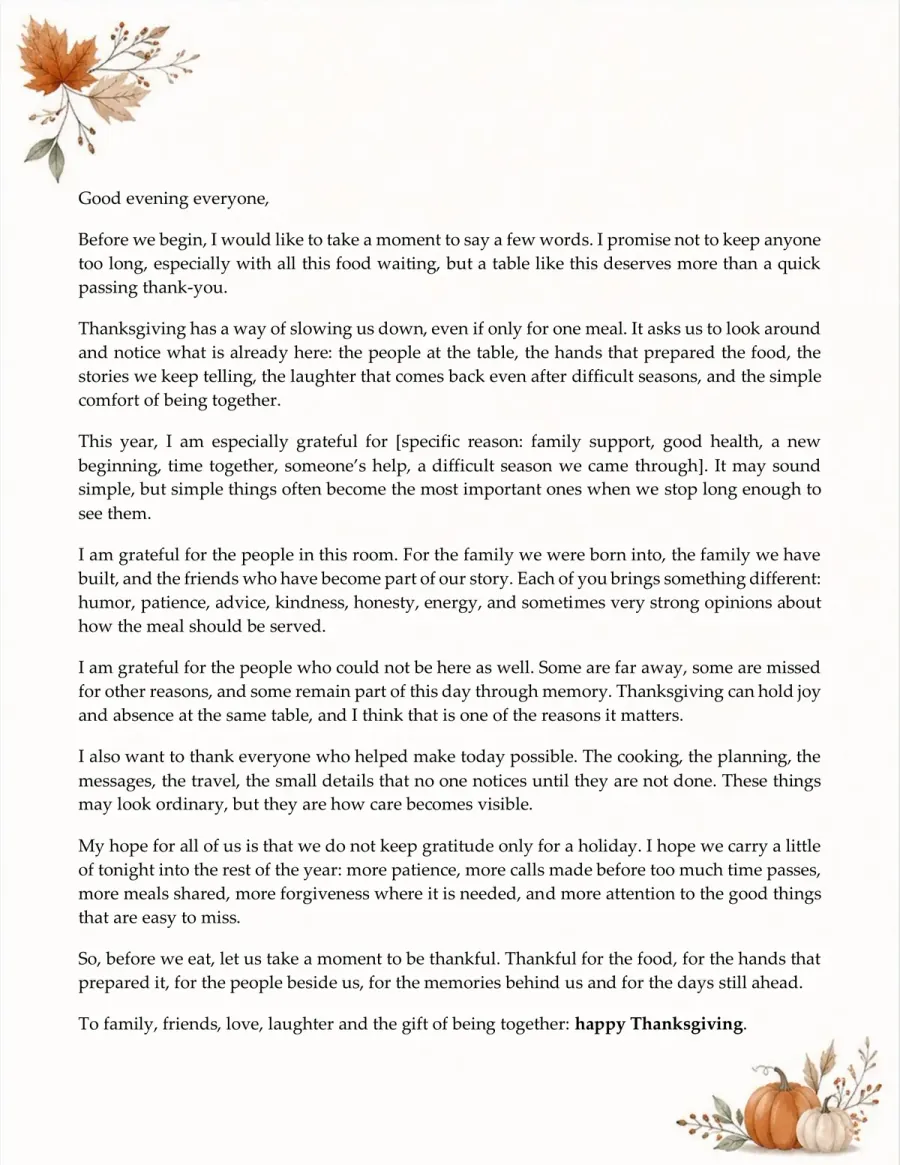 Preview of the Thanksgiving Speech Template You Can Download