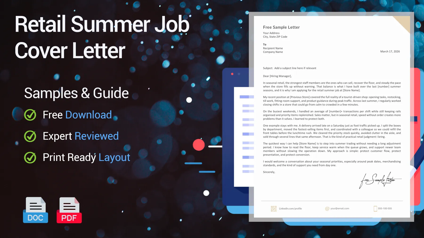 Example of a retail summer job cover letter for a shop position
